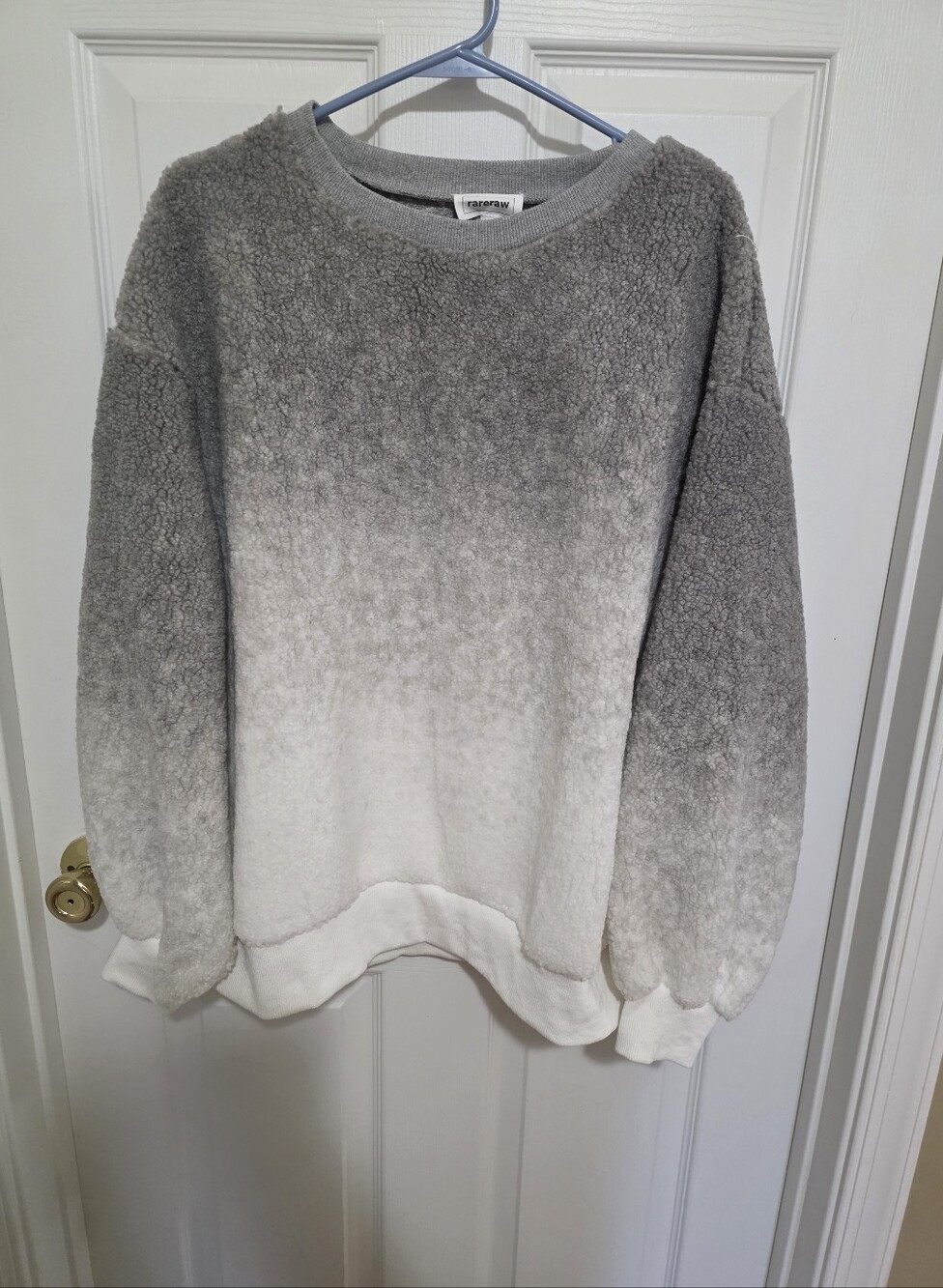 RareRaw Cozy Gradient Sherpa Sweatshirt - Gray and White NEW Lg